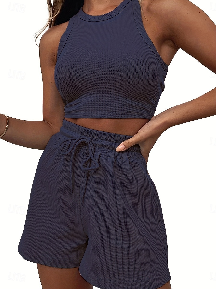 Damen Zweiteilige Sets Tank Top Shorts-Sets Ärmellos Rundhalsausschnitt Einfach Mode Streetwear Lässig Täglich Outdoor Schwarz Hellgrün Rosa Sommer Normale Passform 2026 - $33.99 –P20