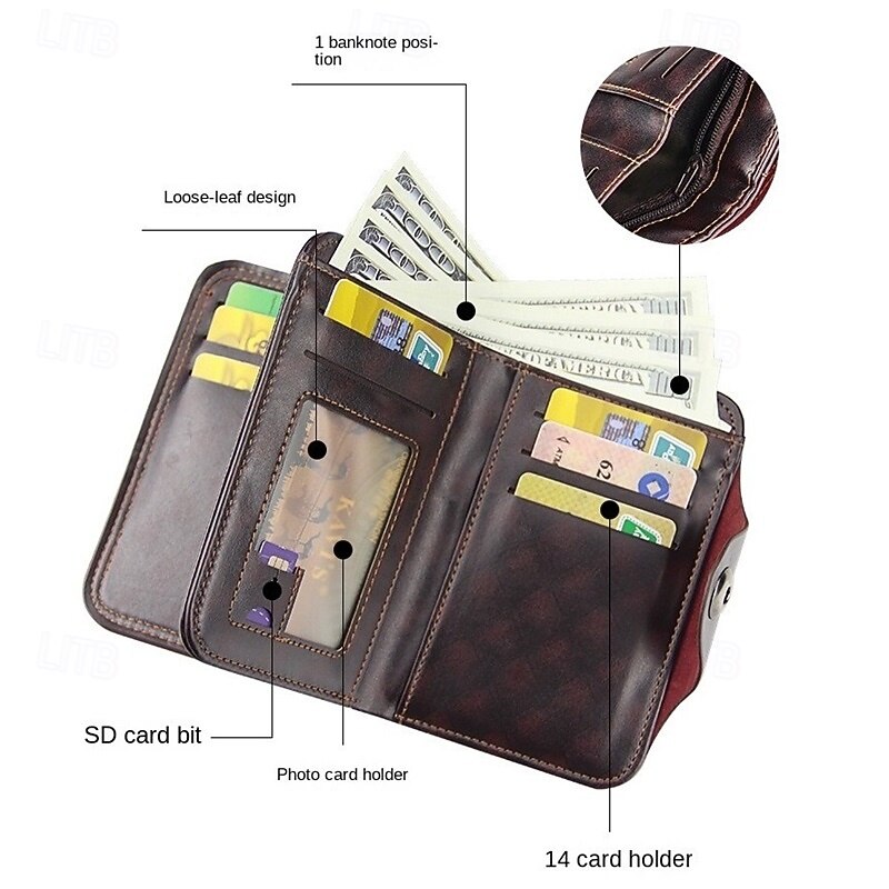 2 Pack Men's Wallet Vintage Retro Bifold PU Leather Purse, Distressed Riveted Short Wallet with Snap Button Closure, Card Holder for Men Boyfriend Father Gift, Brown/Charcoal 2026 - $17.99 –P5