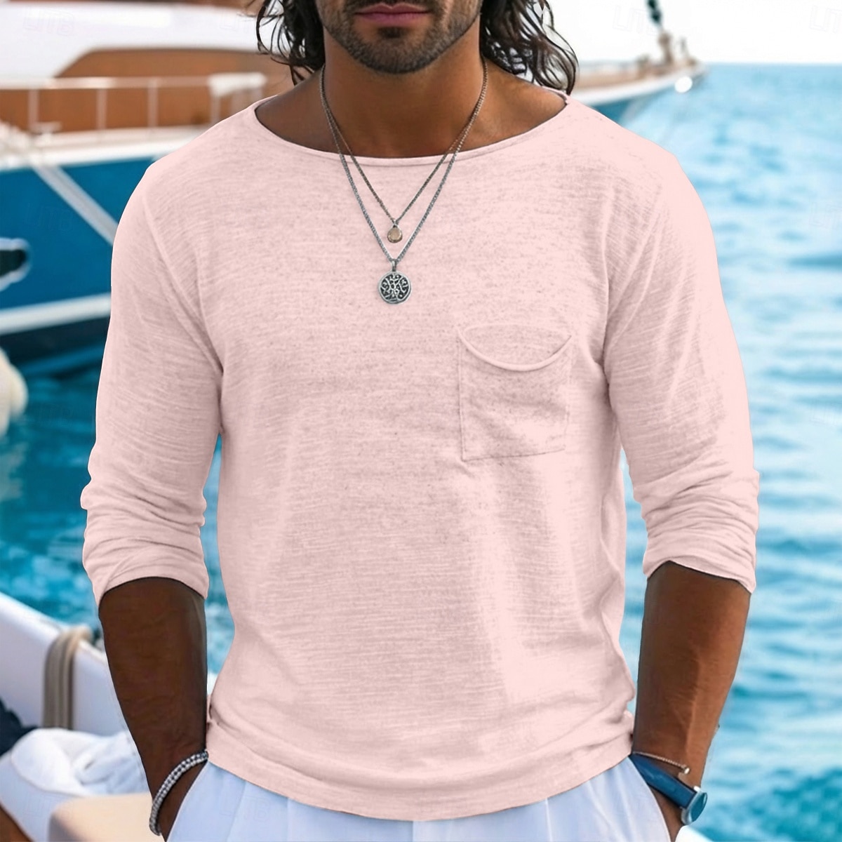 Voor heren Linnen T-shirt Lange mouw Boothals Zomer Lente Alle seizoenen Effen Kleur Vintage Bohémien Casual Puur Casual Vakantie Straat blauw Zwart Wit Top T-shirt voor mannen 2026 - $20.99 –P10