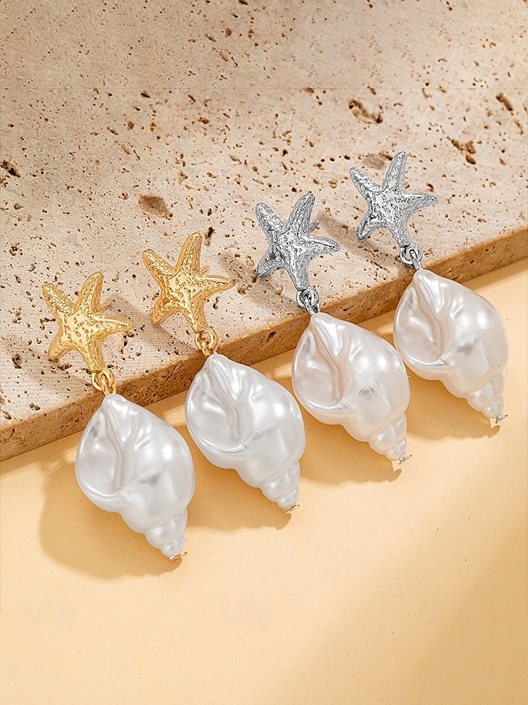 2026年 女性用ボヘミアンスタイルの合金製シェルイヤリング、コンクシェルペンダント、ビーチでの休暇や普段使いに最適、軽量でトレンディな女性用ジュエリー  コレクション – $7.99 –P6