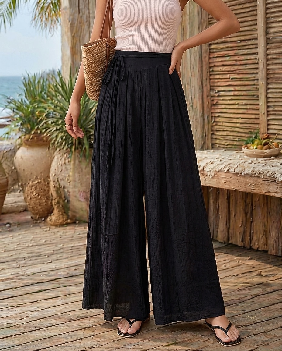 Pentru femei Pantaloni cu aspect de in Picior Larg chinez Vacanță De Bază Lungime totală Talie Înaltă Simplu Cordon Respirabil Inelastic Vacanță Stradă Casual Gri Negru Roz Îmbujorat Kaki Var 2026 - $41.99 –P8