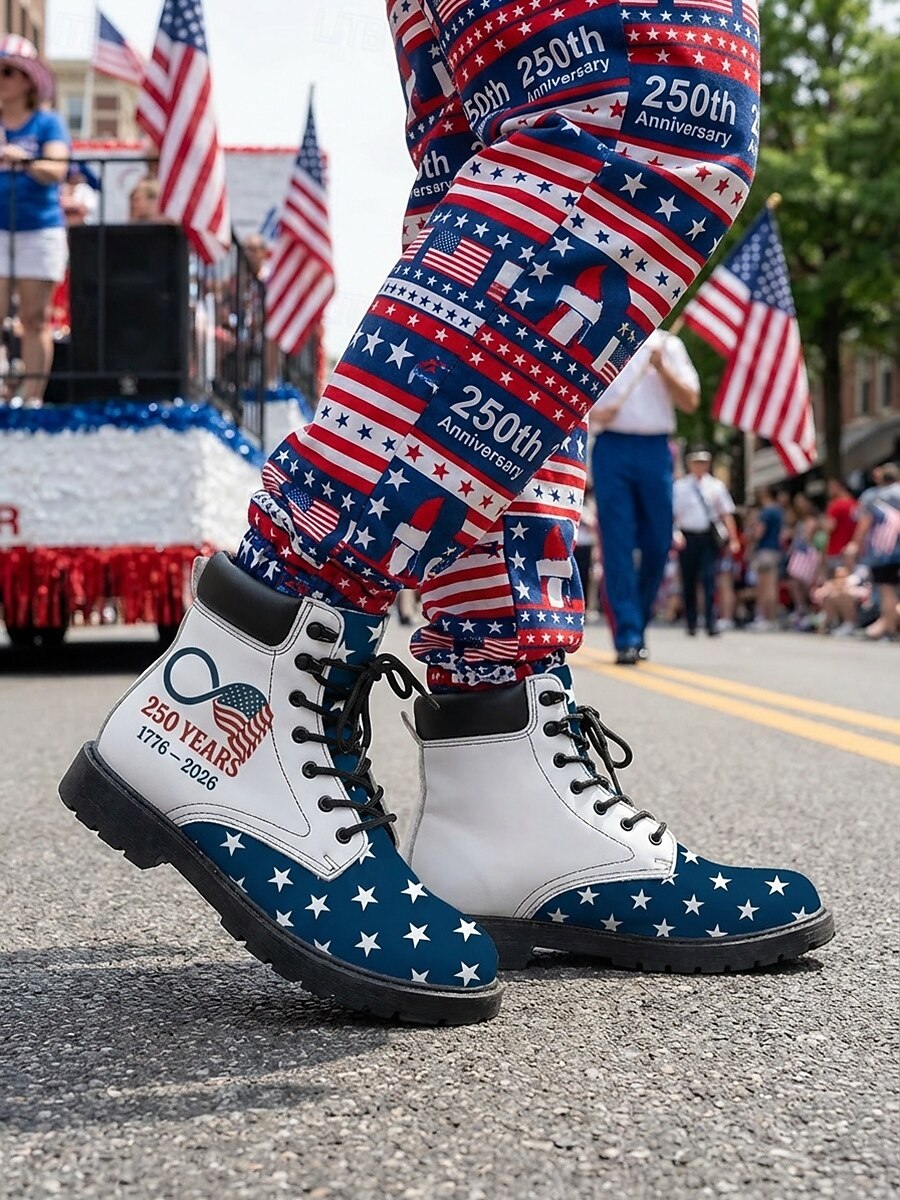stivali da combattimento patriottici da uomo per il 250° anniversario degli Stati Uniti - stivali con stampa a stella e design a bandiera per parate, 4 luglio, festival e celebrazioni patriottiche del 2026 a $69.99 –P3