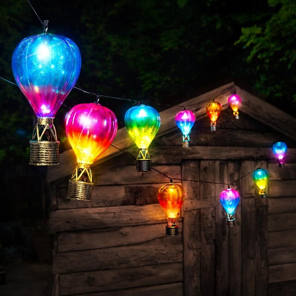 أضواء سلسلة من الحديد المقاوم للماء يعمل بالطاقة الشمسية، على شكل بالون هواء ساخن، فوانيس LED معلقة للحديقة، والفناء، والسور، والشرفة، والباحة، والتراس، والفيلا، والحفلات الخارجية، والاحتفالات &إضاءة 2026 - $26.99 –P1