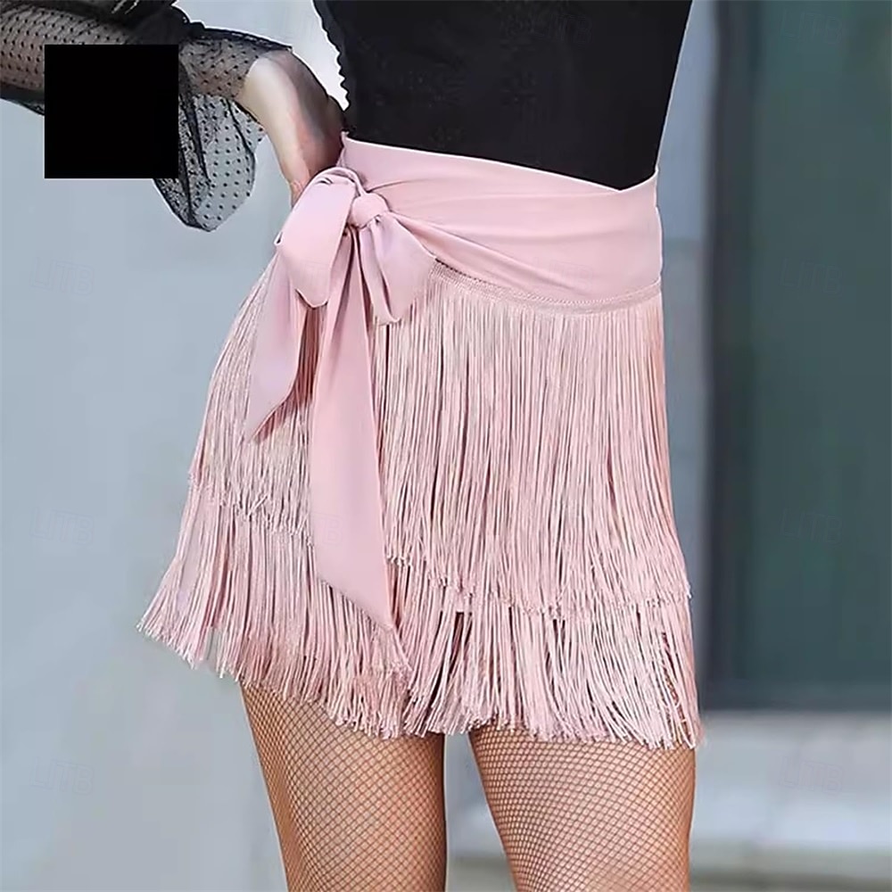 Women's Pink Latin Dance Skirt - Multi-Layered Fringe Tassel Wrap Mini Skirt for Salsa, Cha Cha & Samba 2026 - $73.99 –P5