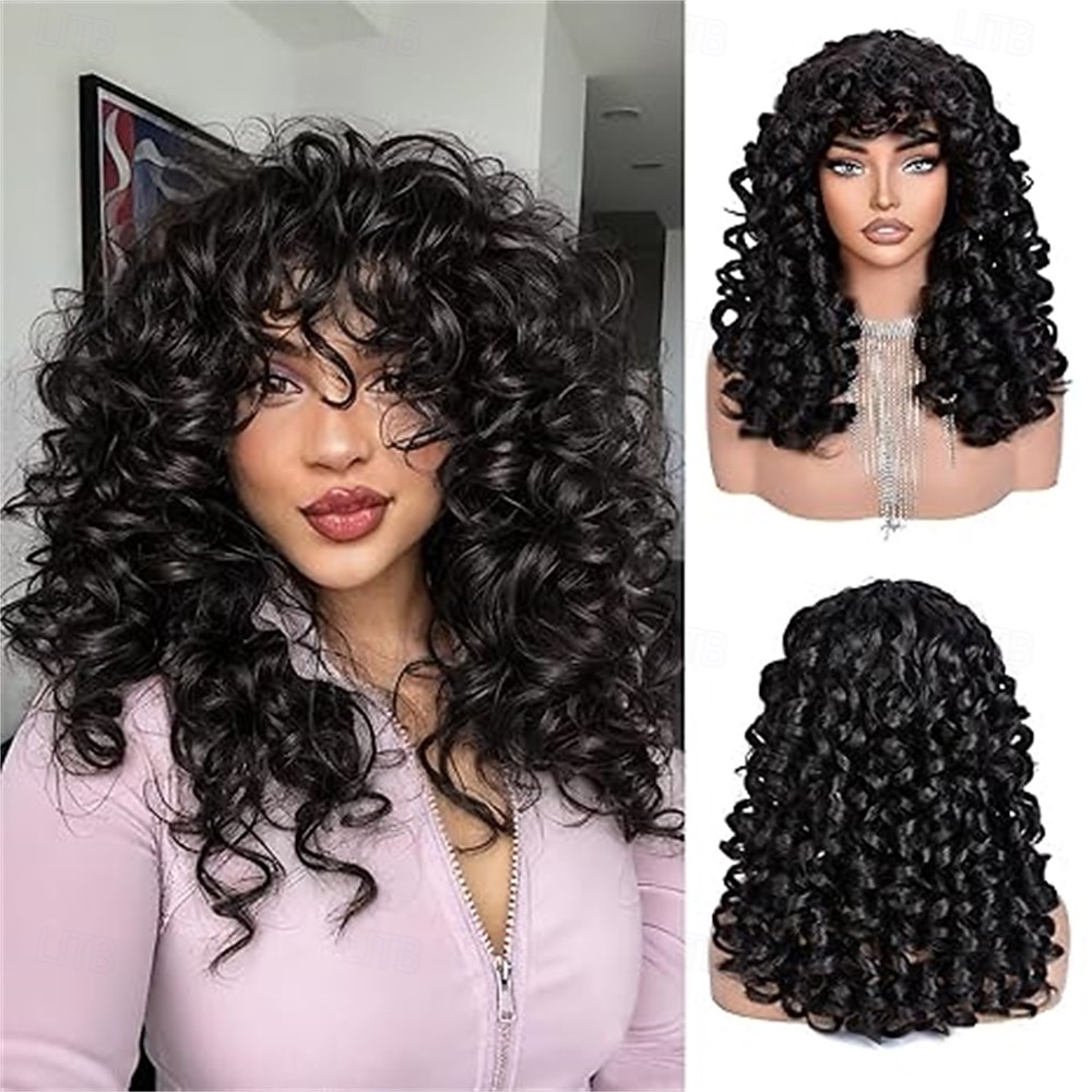 Black Curly Wig with Bangs for Black Women Long Curly Afro Wig Big Bouncy Fluffy Synthetic Fiber Glueless Hair for Cosplay and Daily 17 Inch 2026 - $32.99 –P4