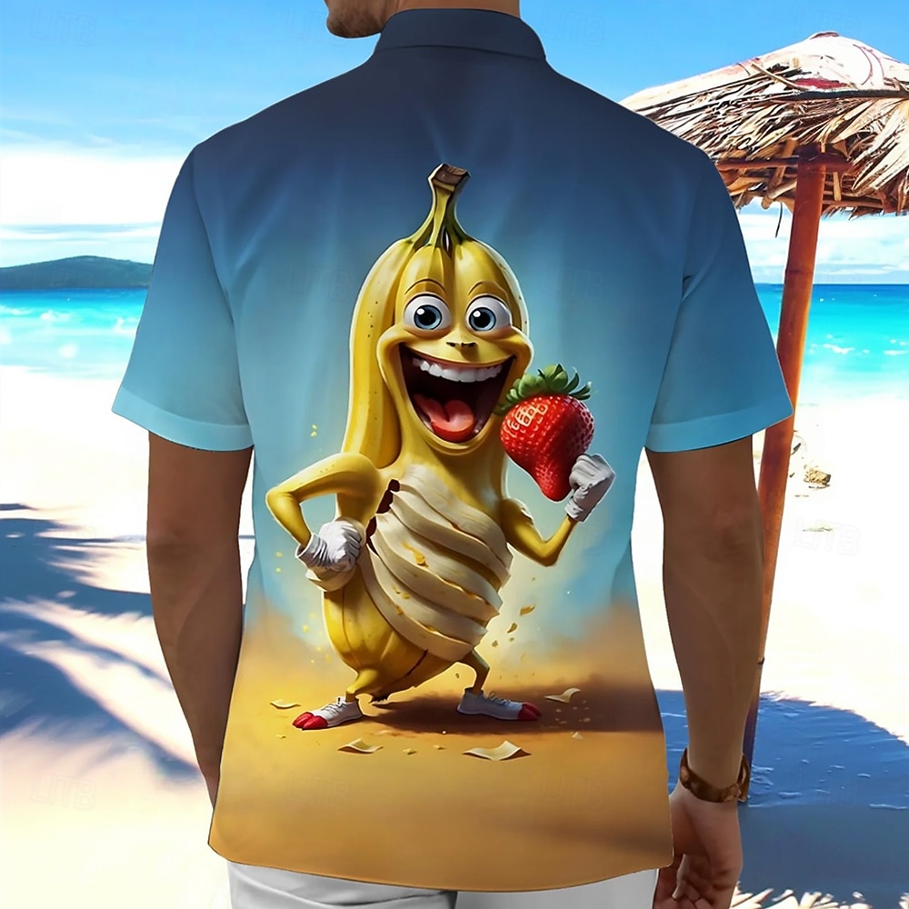 Voor heren Tekenfilm Grappig Banaan Hawaiiaans overhemd Tropische shirts Aloha-shirt Korte mouw Hawaii Vakantie Zomer Lente Strijkijzer 3D-afdrukken Voorste zak Overhemden met knoopjes blauw 2026 - $25.99 –P5