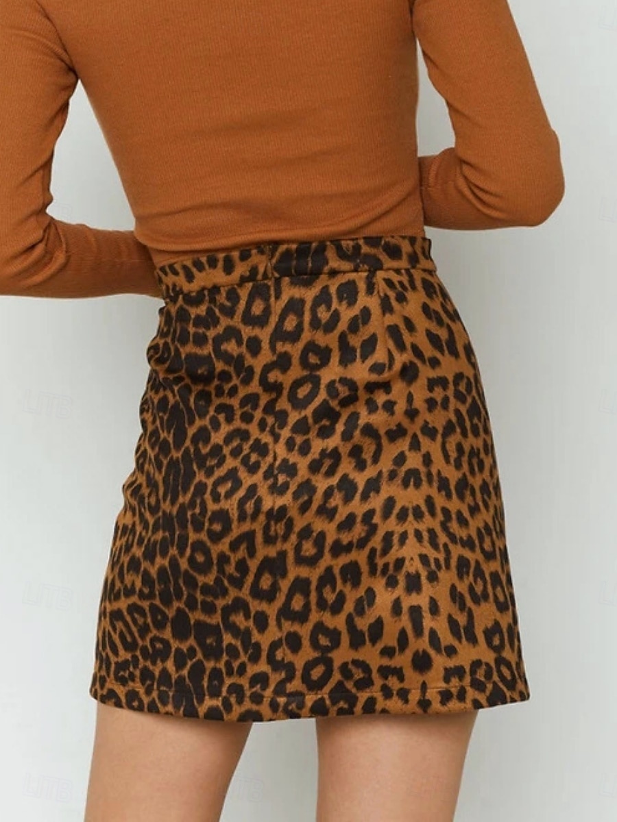 Per donna Gonna in finta pelle scamosciata Moda Casual Mini Vita Alta Gonne Leopardo Stampato Micro-elastico Quotidiano Streetwear Marrone Verde Beige Primavera del 2026 a $18.99 –P11