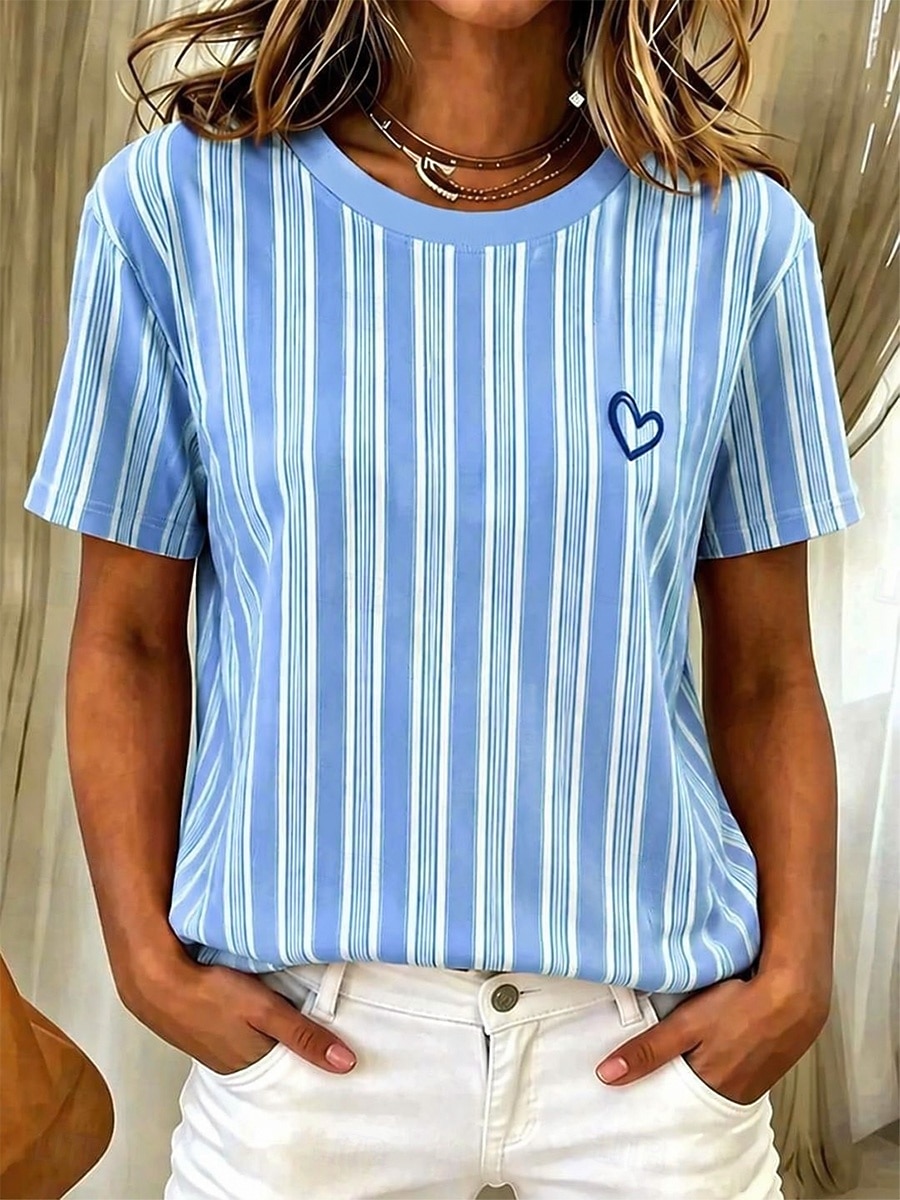 Pentru femei Tricou Imprimeu Dungi Grafic Geometric Stilat Clasic Casual Manșon scurt Stil Nautic Topuri obișnuite Casual Zilnic Albastru piscină Roz Îmbujorat Mov Trifoi Vară Primăvară 2026 - $21.99 –P5