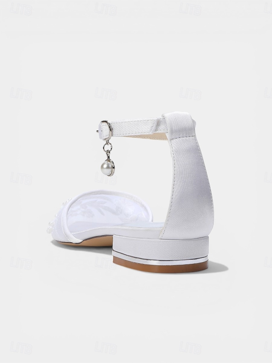 Women's Champagne Embroidered Ankle Strap Flats – Elegant Garden Party Dress Shoes 2026 - $64.99 –P4