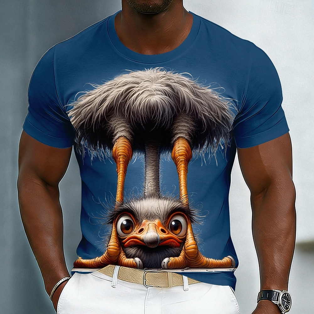 Tricou bărbătesc amuzant cu struț, grafică 3D, design animat CGI, excentric, umor, mânecă scurtă, guler rotund, tricou casual negru, cadou unic pentru bărbați, îmbrăcăminte de designer, S, M, L, XL, 2026 - $18.99 –P2
