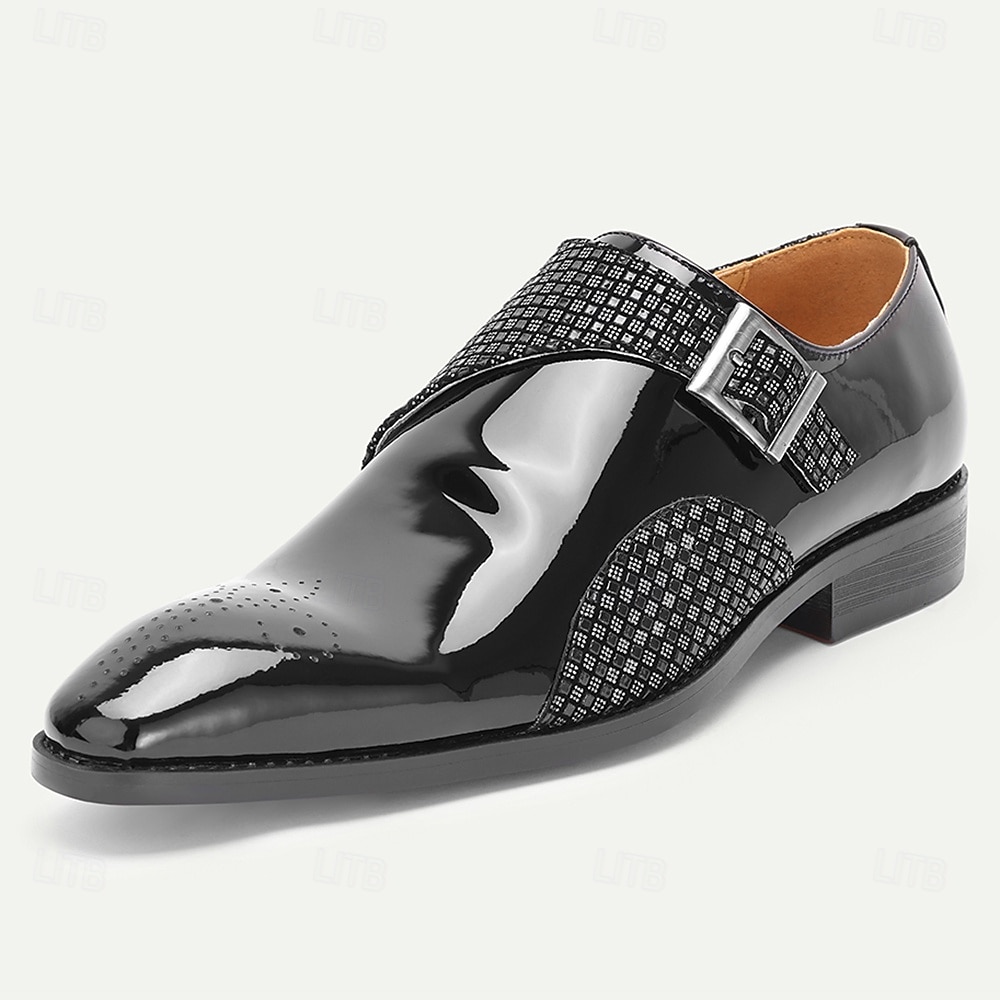 Scarpe eleganti da uomo di alta qualità in vera pelle verniciata nera con fibbia, pannello testurizzato, calzature formali di lusso per uomini d'affari, matrimoni, ufficio, banchetti e abbigliamento serale sofisticato. del 2026 a $109.99 –P3