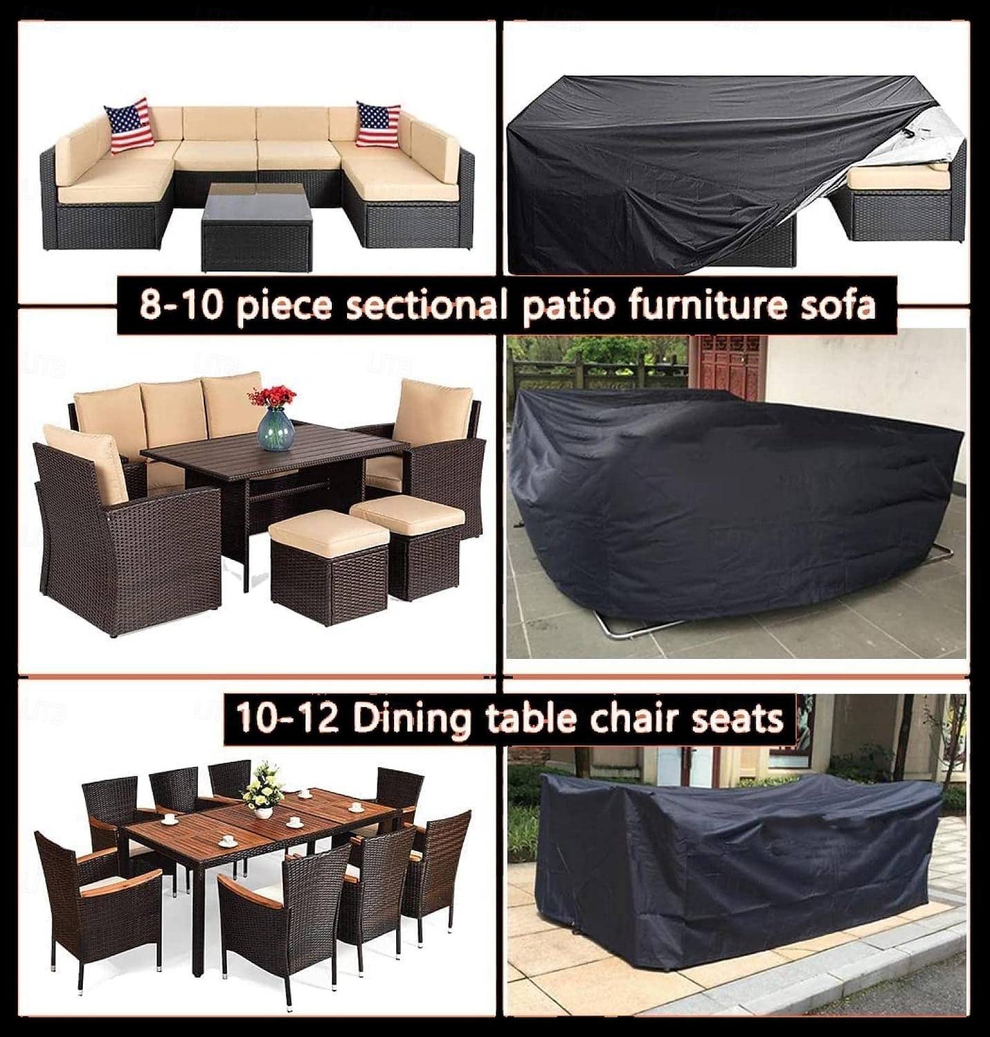 Housse de protection pour mobilier de jardin 180 x 180 x 100 cm, imperméable, résistante aux déchirures, en tissu 420D, pour ensemble table et chaises de jardin. Housse robuste noire. de 2026 ? $4.49 –P7