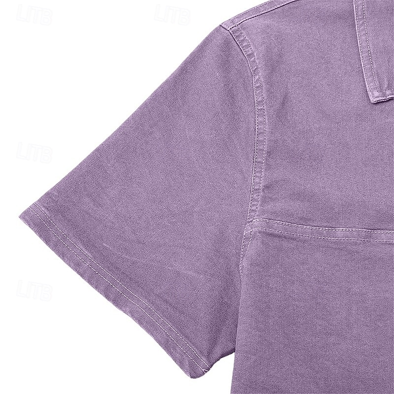 SoftFade™ Men's Acid Wash Shirt Cotton Polo Shirt Casual Business Lapel Classic Short Sleeve Fashion Basic Solid Color Buttons Washed Summer Spring Regular Fit Blue Black Light Green Pink Navy 2026 - $32.99 –P7