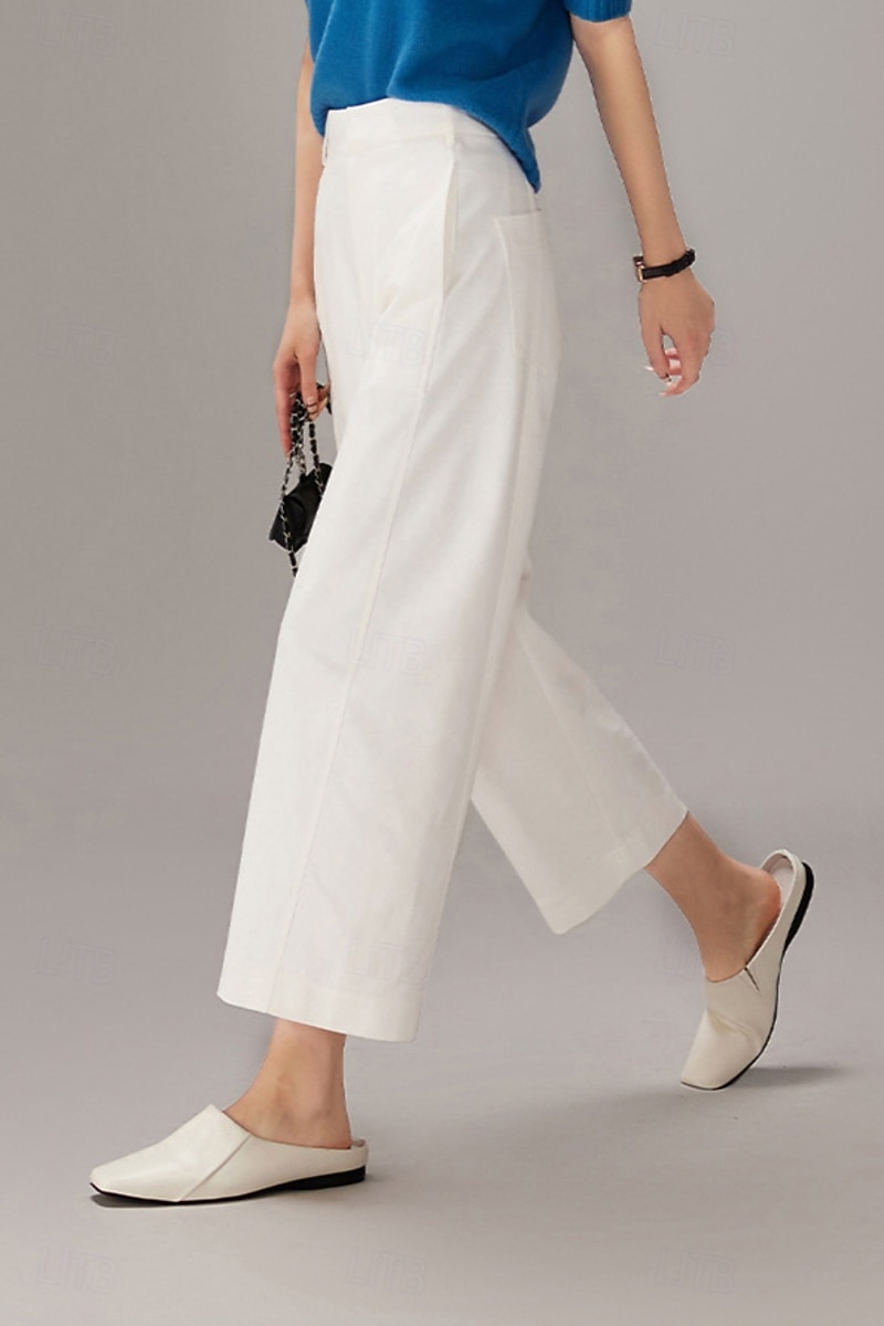 Women's Wide Leg Chinos Vacation Full Length High Waist Comfortable Micro-elastic Daily White Navy Blue khaki Summer Spring Loose Fit 2026 - $44.99 –P9