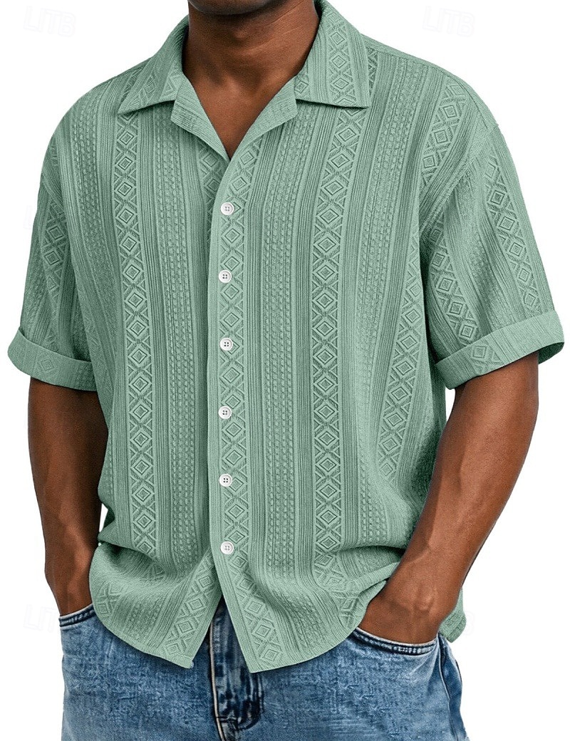 Ανδρικά Πουκάμισο Υφή Πουκάμισο με κουμπιά Πουκάμισο ζακάρ Μαύρο Λευκό Πράσινο Ανοικτό Βαθυγάλαζο Βυσσινί Κοντομάνικο Γεωμετρικό Πέτο Καθημερινά ΕΞΩΤΕΡΙΚΟΥ ΧΩΡΟΥ Ζακάρ Ρούχα Κομψό στυλ street 2026 - $26.99 –P2