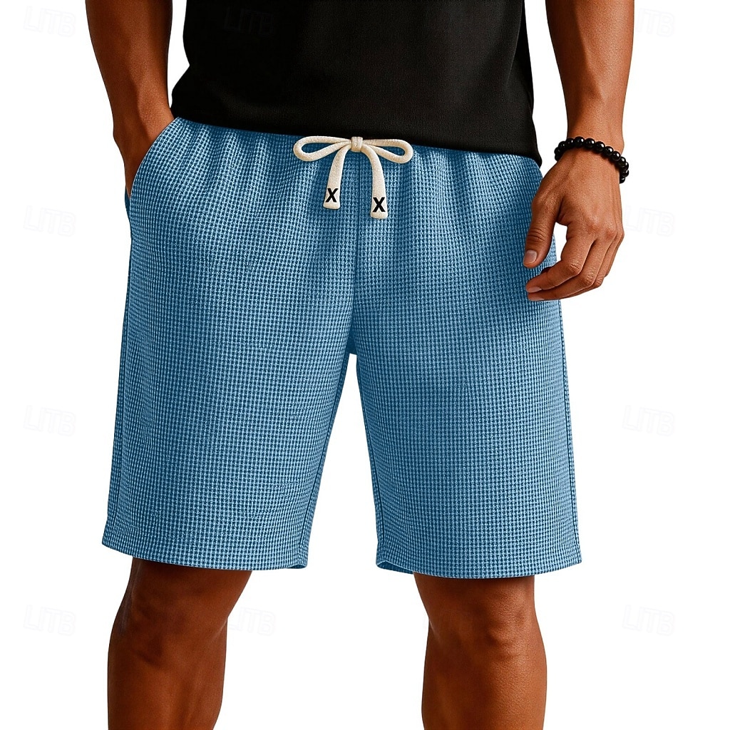 Herren Waffel-Shorts Shorts Sommershorts Freizeitshorts Patchwork Tasche Elastischer Bund Einfach Komfort Atmungsaktiv Knielang Lässig Outdoor Strand Urlaub Mode Blau Schwarz Mikroelastisch 2026 - $22.99 –P7