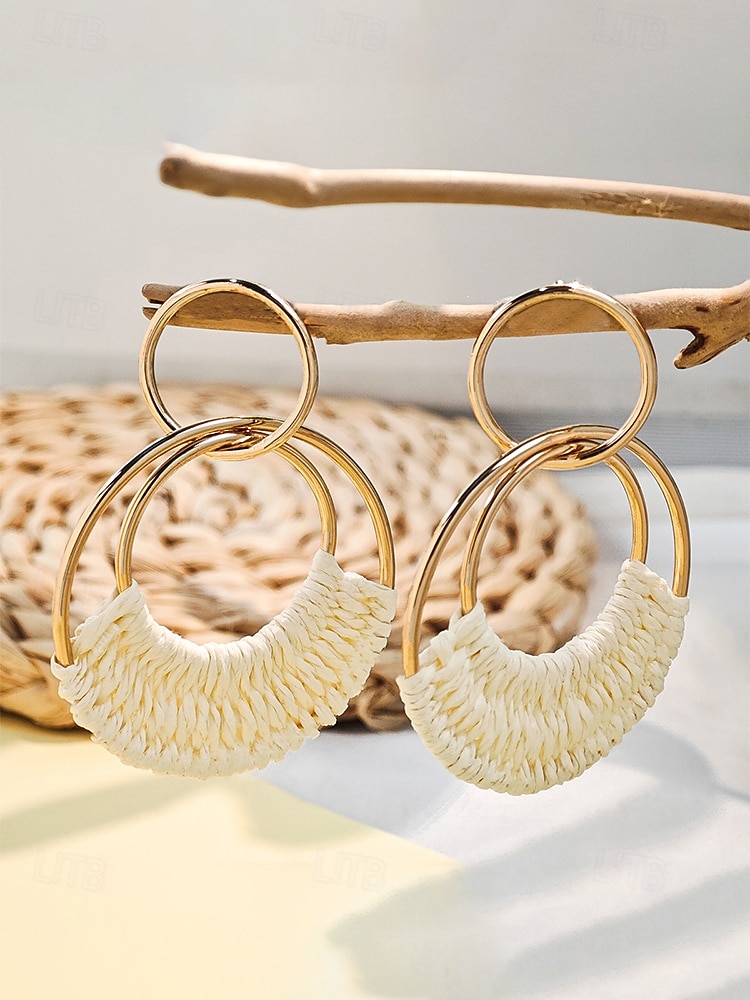 Women's Bohemian Woven Hoop Earrings, Alloy Rattan Style Statement Round Earrings in Multiple Colors for Beach Vacation Travel, Resort Wear and Everyday Casual Summer Jewelry 2026 - $7.99 –P7
