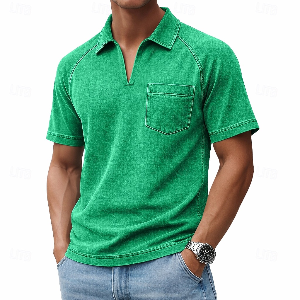 Per uomo Polo Camicia 100% cotone lavaggio acido Casuale Lavoro Bavero Manica Corta Moda Essenziale Semplice Vintage ▾ angosciato Estate Primavera Tutte le stagioni Vestibilità regolare Verde chiaro del 2026 a $33.99 –P2