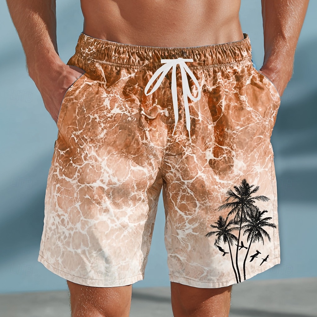 Herre Kokosnøttre Tropiske planter Havbølger Badeshorts Badedrakter Badeshorts Surfeshorts Medium Midje Hawaiisk Strandferie Sidelommer Mesh fôr Elastisk snøring i midjen Designer Klær 2026 - $20.99 –P2