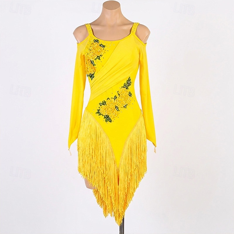 tánc salsa latin tánc ruha strassz bojt női teljesítmény edzés hosszú ujjú magas spandex tüll 2026 - $206.39 –P1