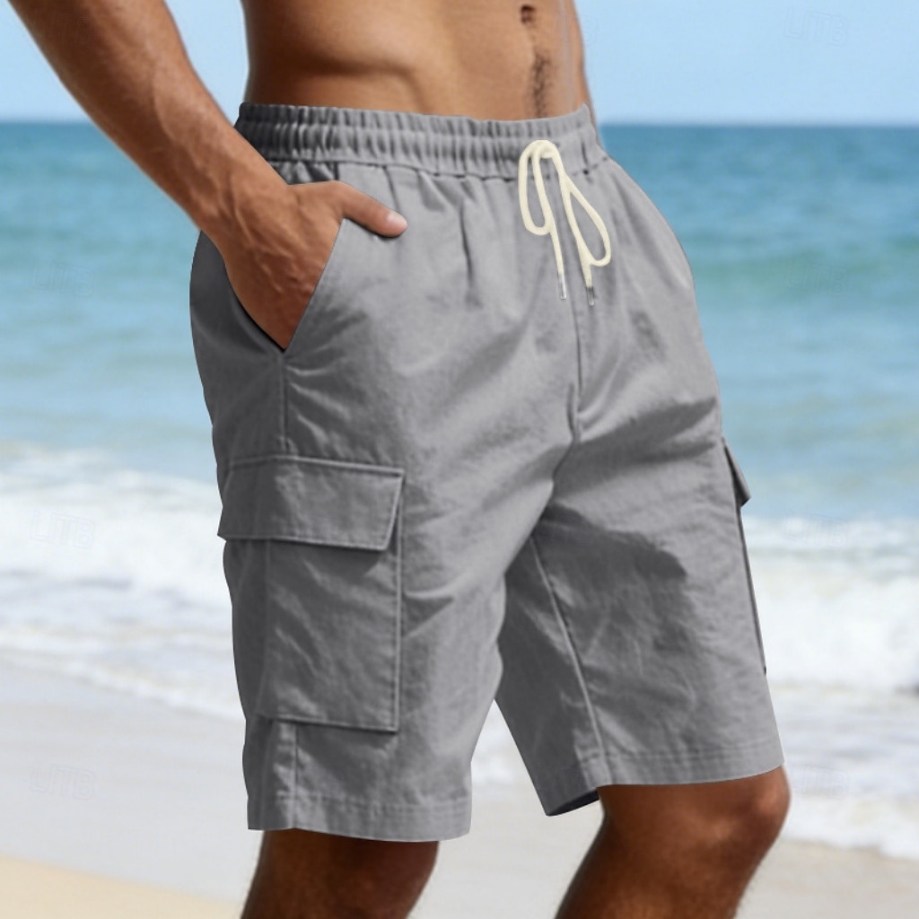 Men's Cotton Linen Shorts Shorts Summer Shorts Beach Shorts Drawstring Pocket Elastic Waist Plain Comfort Breathable Knee Length Outdoor Beach Vacation Vacation Fashion Black White Inelastic 2026 - $22.99 –P12