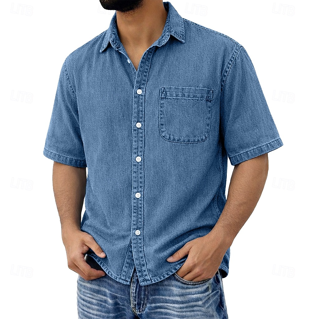 SoftFade™ Men's Shirt Casual Shirt Cotton Acid Wash Shirt Light Green Pink Gray Light Blue Short Sleeve Plain Textured Shirt Collar Casual Daily Clothing Apparel Cotton 2026 - $31.99 –P5