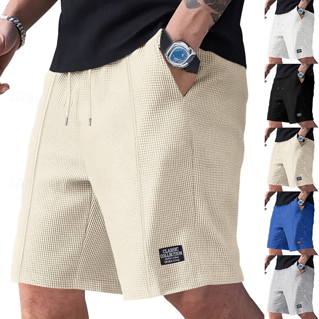 Hombre Pantalones cortos de gofres Pantalón corto Pantalones cortos de playa Pantalones cortos casuales Bolsillo Cintura elástica Plano Comodidad Transpirable Longitud de la rodilla Casual Exterior 2026 - $17.99 –P1