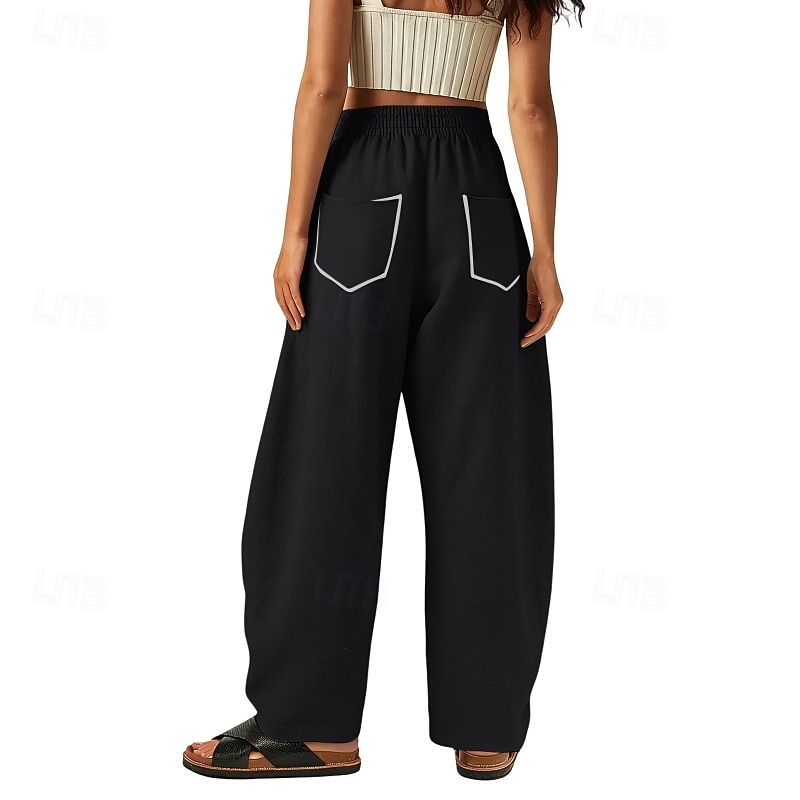 Mujer Pantalones de lino y algodón Pantalones Pantalones casuales Pantalones de verano Vacaciones Moda Ropa de calle Longitud total Alta cintura Retazos Bolsillo Cintura elástica Comodidad Cómodo 2026 - $26.99 –P6