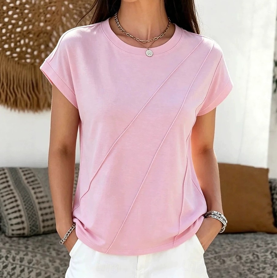 Per donna Maglietta Elegante Classico Manica Corta Girocollo Top Regolari Casuale Blu Nero Bianco Rosa Estate Primavera del 2026 a $21.99 –P1