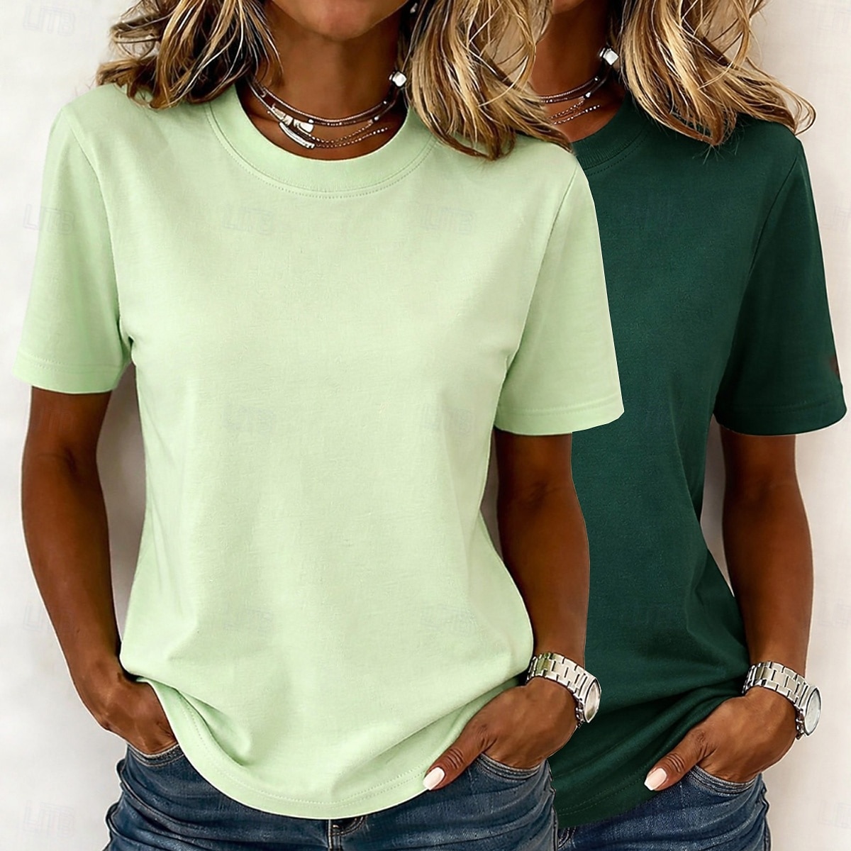 Kvinners 100% bomull T-skjorte basic klassisk moderne kortermet rund hals vanlige topper casual daglig utgang svart/rød hvit+rosa hvit/svart grønn/blå hvit+orange sommer vår 2026 - $10.49 –P15