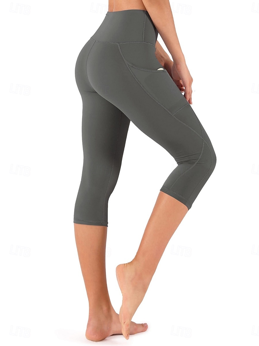 Women's Pilates Pants Yoga Pants Pocket Ruched Butt Lifting High Waist Gym Workout Running Fitness Capri Leggings Solid Color Dark Grey Black Navy Blue Sports Activewear High Elasticity Skinny 2026 - $17.49 –P14