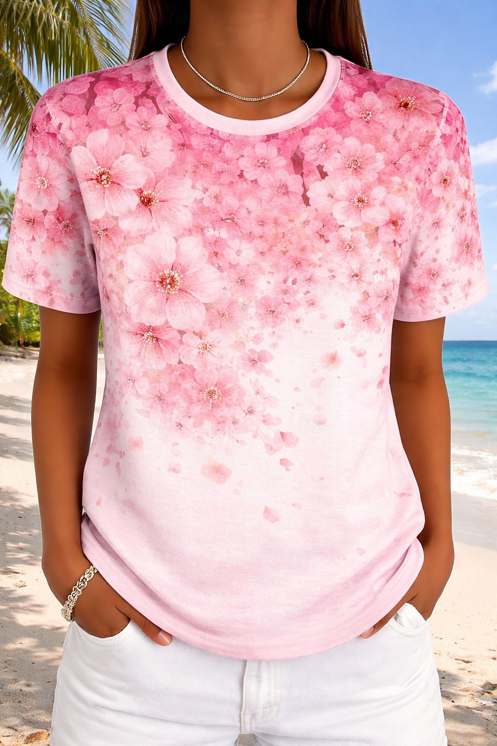 Pentru femei Tricou Imprimeu Floral Grafic Plante Boemia Hawaiană Stilat Manșon scurt Stil Nautic Topuri obișnuite Casual Zilnic Albastru piscină Alb Roz Îmbujorat Trifoi Vară Primăvară 2026 - $21.99 –P4