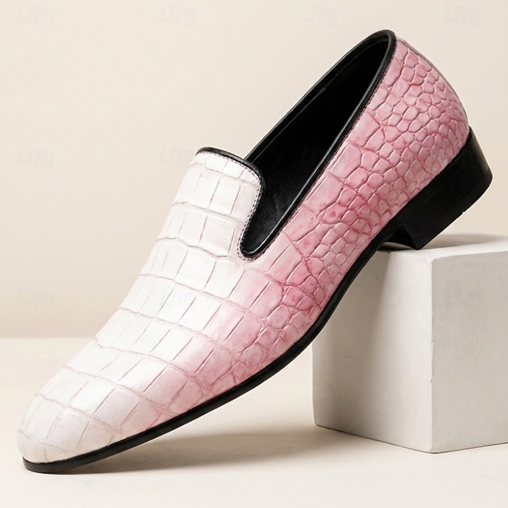 Miesten valkoiset ja pinkit krokotiilikuvioiset muuli-loaferit, muodikkaat juhlakengät, elegantit ja näyttävät kengät häävieraille, banketeille, juhliin, vanhojentansseihin ja iltatilaisuuksiin 2026 - $46.99 –P1