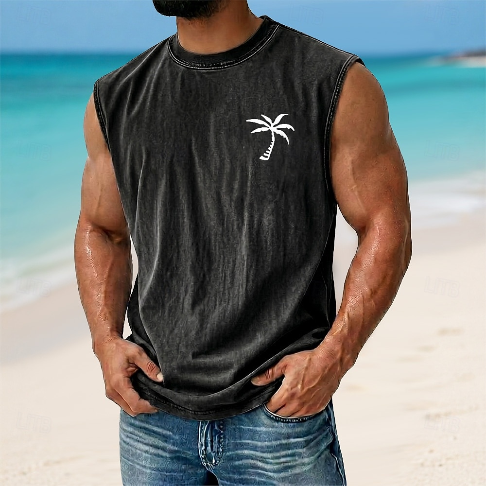 Hombre Palmera de cocos Top Camiseta desteñida con ácido Camisetas Interiores Sin Mangas Camiseta Impresión gráfica Cuello Barco Camisa Vacaciones Tropical Moda Diario Vacaciones Playas Negro Marrón 2026 - $17.99 –P1