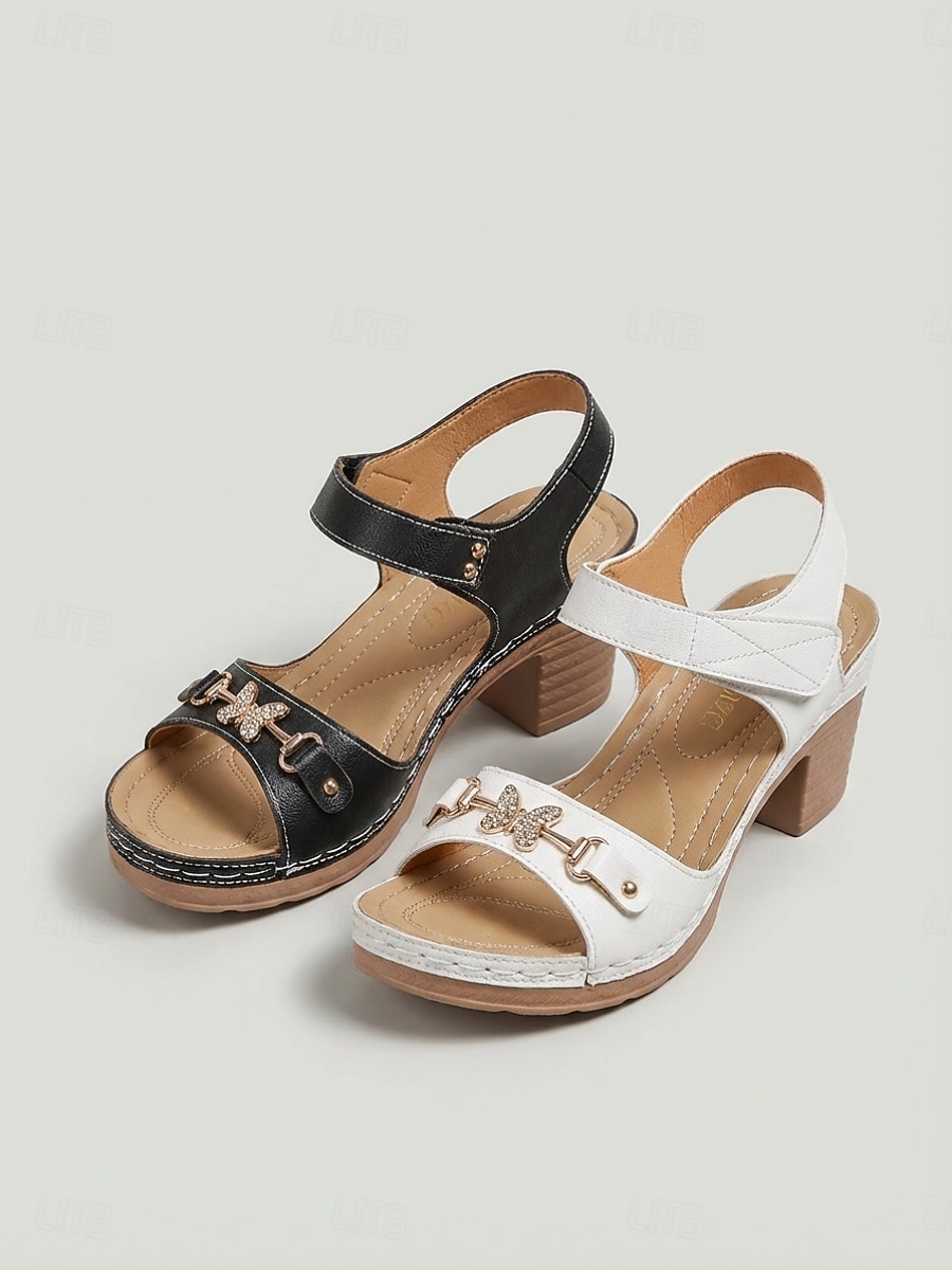 Schwarze Damen-Sandalen mit Strasssteinen und Blockabsatz, verstellbarer Knöchelriemen, modische Freizeitschuhe für Urlaub und Shopping &Gartenausflüge 2026 - $29.99 –P4