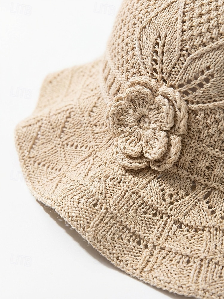 Dam bohemisk sommarhatt, andningsbar polyester, 3D-blomdekoration, flerfärgad, solhatt med brett brätte för strandsemester, vardagskläder 2026 - $11.99 –P7