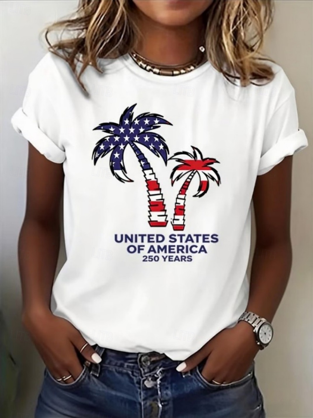 Dia da Independência Americana Mulheres Camiseta Imprimir Gráfico Bandeira Letra Vintage Moda à moda Manga Curta Gola Redonda Decote Redondo Tops regulares Casual Diário Final de semana Branco Branco de 2026 por $7.99 –P1