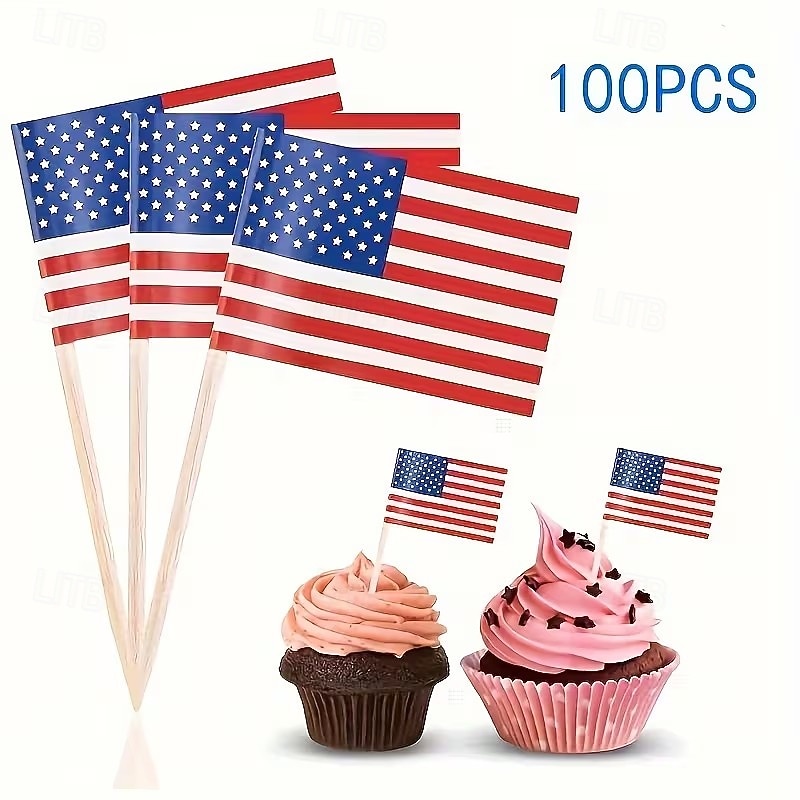 100/200 buc steaguri scobitoare în stil american, steaguri din lemn pentru scobitori, etichete alimentare cu inserții, steaguri pentru decorarea torturilor, etichete pentru vin de desert, etichete cu 2026 - $9.99 –P3