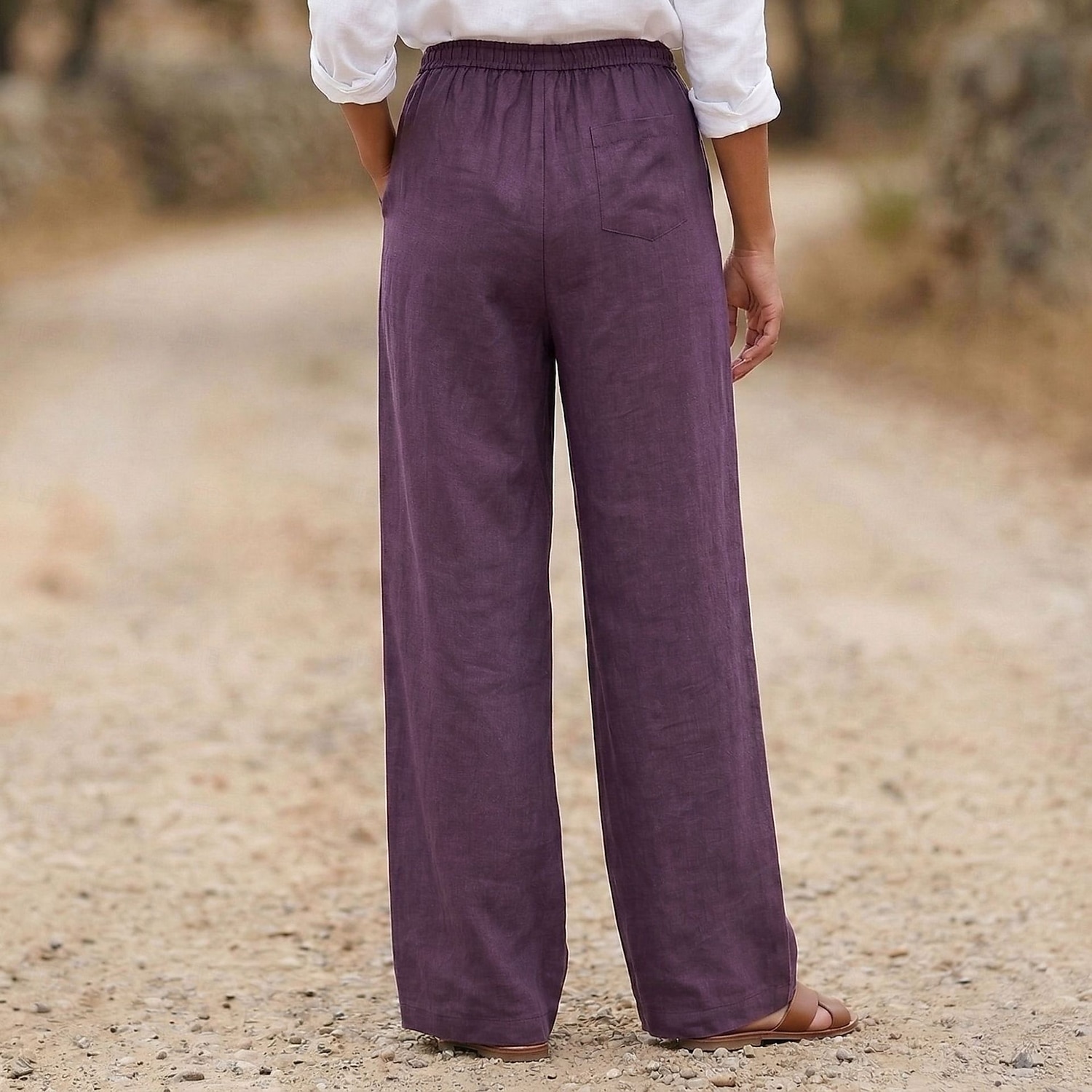 Damen Baumwollleinen Weites Bein Urlaub Basic Volle Länge Hohe Taille Einfach Bequem Unelastisch Täglich Hanf weiß Marineblau Purpur Sommer Frühling Lässiger Schnitt 2026 - $33.99 –P6