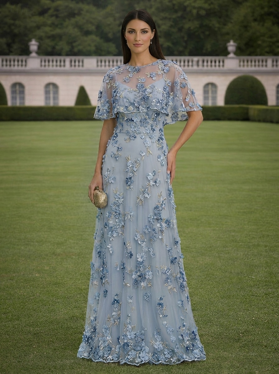 A-linje Kjoler Gulvlengde Maxikjole Festkjole Cocktail Kjole Kjole til brudens mor Kortermet Båthals Elegant Årgang Luksuriøs Formell Bryllupsgjest Kentucky Derby Chiffon Tyll Innpakking inkludert med 2026 - $182.99 –P2