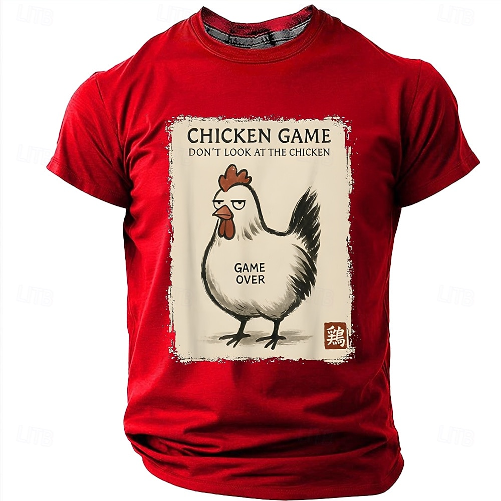 Herren-T-Shirt im japanischen Stil mit Hühnermotiv (Kanji-Zeichen für Hahn und Robbe) – Retro-Look, normale Passform, Harajuku-Streetwear, Designer-Kleidung, Größen: S, M, L, XL, XXL 2026 - $19.99 –P10