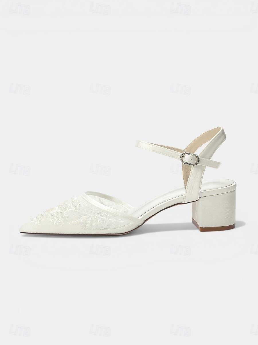 marinblå pumps med broderad blockklack för dam – eleganta cocktailpartyskor 2026 - $64.99 –P4