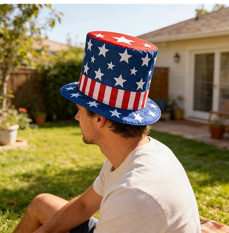 Sombrero de copa con la bandera estadounidense para hombres, mujeres y niños, sombrero patriótico del tío Sam, accesorio de disfraz para el 4 de julio, Día de la Independencia de EE. UU., para 2026 - $12.99 –P1