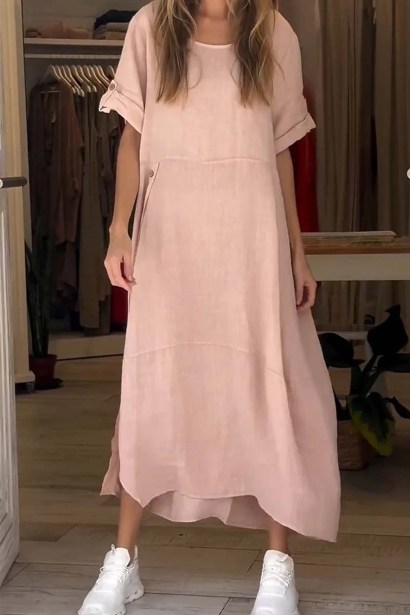 Women's Midi Dress Shift Dress Casual Dress Summer Dress Basic Classic Daily Vacation Loose Fit Plain Short Sleeve Crew Neck Pink Red Green Apricot Summer Spring 2026 - $27.99 –P1