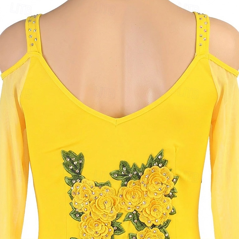 tánc salsa latin tánc ruha strassz bojt női teljesítmény edzés hosszú ujjú magas spandex tüll 2026 - $206.39 –P5