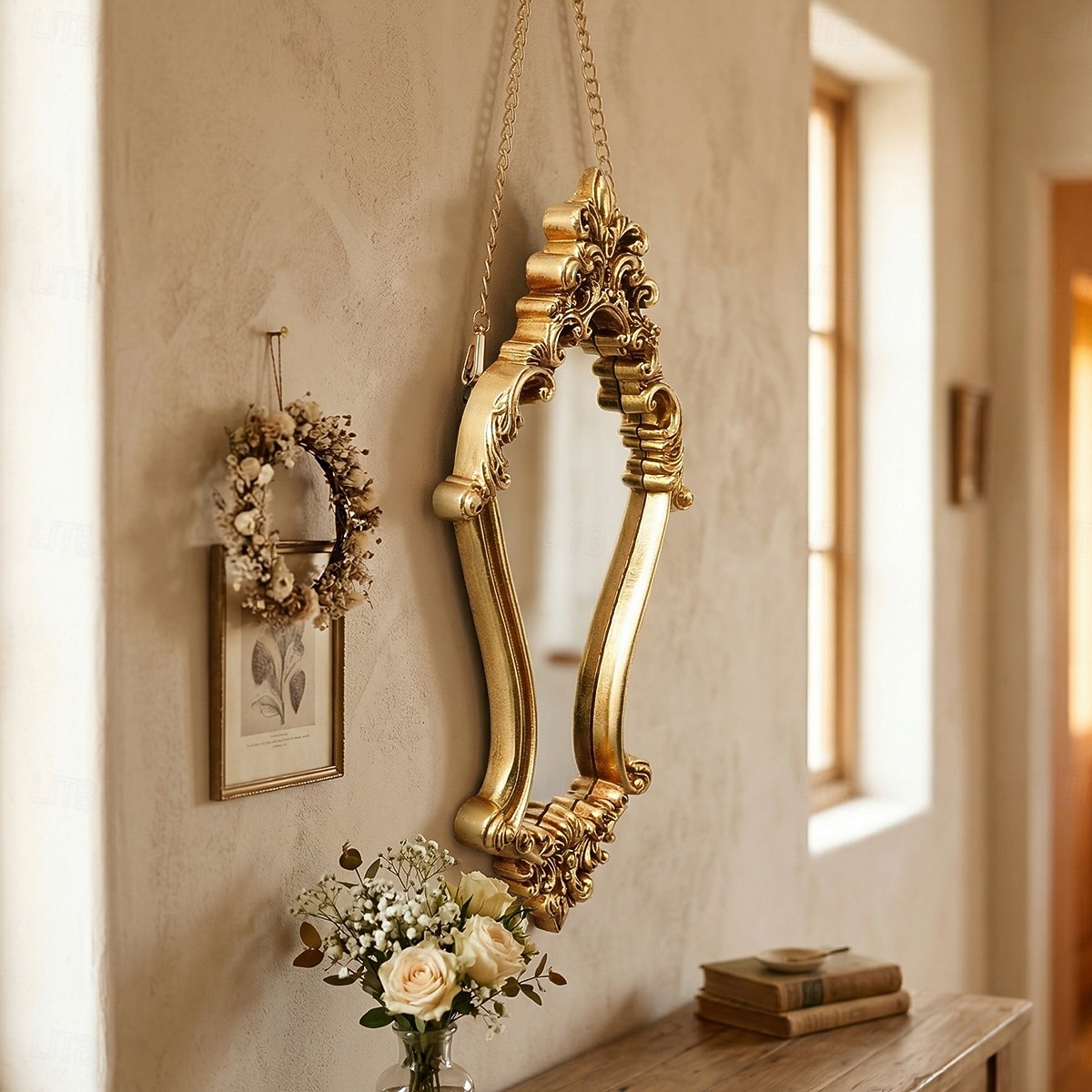 Vintage Gold Decorative Wall Mirror, 3D Classical Floral Resin Hand-Painted Hanging Mirror, Home Wall Art for Bathroom, Vanity, Bedroom Décor, Holiday Gift, Photography Prop 2026 - $41.99 –P6