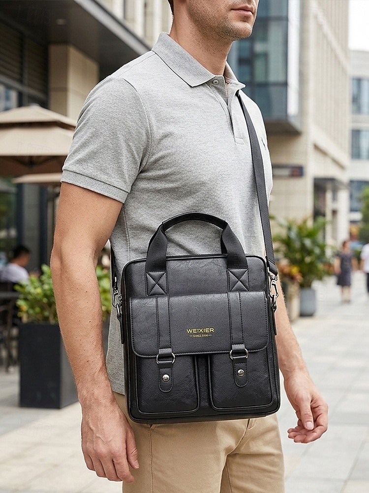 Messenger Bag für Herren aus Kunstleder, geräumige Aktentasche mit mehreren Fächern und verstellbarem Schultergurt, stilvolle Reisetasche für Freizeit und Beruf, geeignet für den täglichen Arbeitsweg und die Arbeit. 2026 - $32.99 –P4