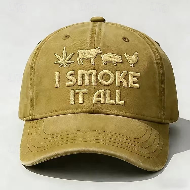 2026年 「I smoke it all」刺繍入りキャップ、お父さんへの面白いヴィンテージベースボールハットギフト、葉、牛、豚、鶏の刺繍入り、調節可能なダッドハットライフスタイルステートメントキャップ（男性用・女性用）  コレクション – $21.99 –P5