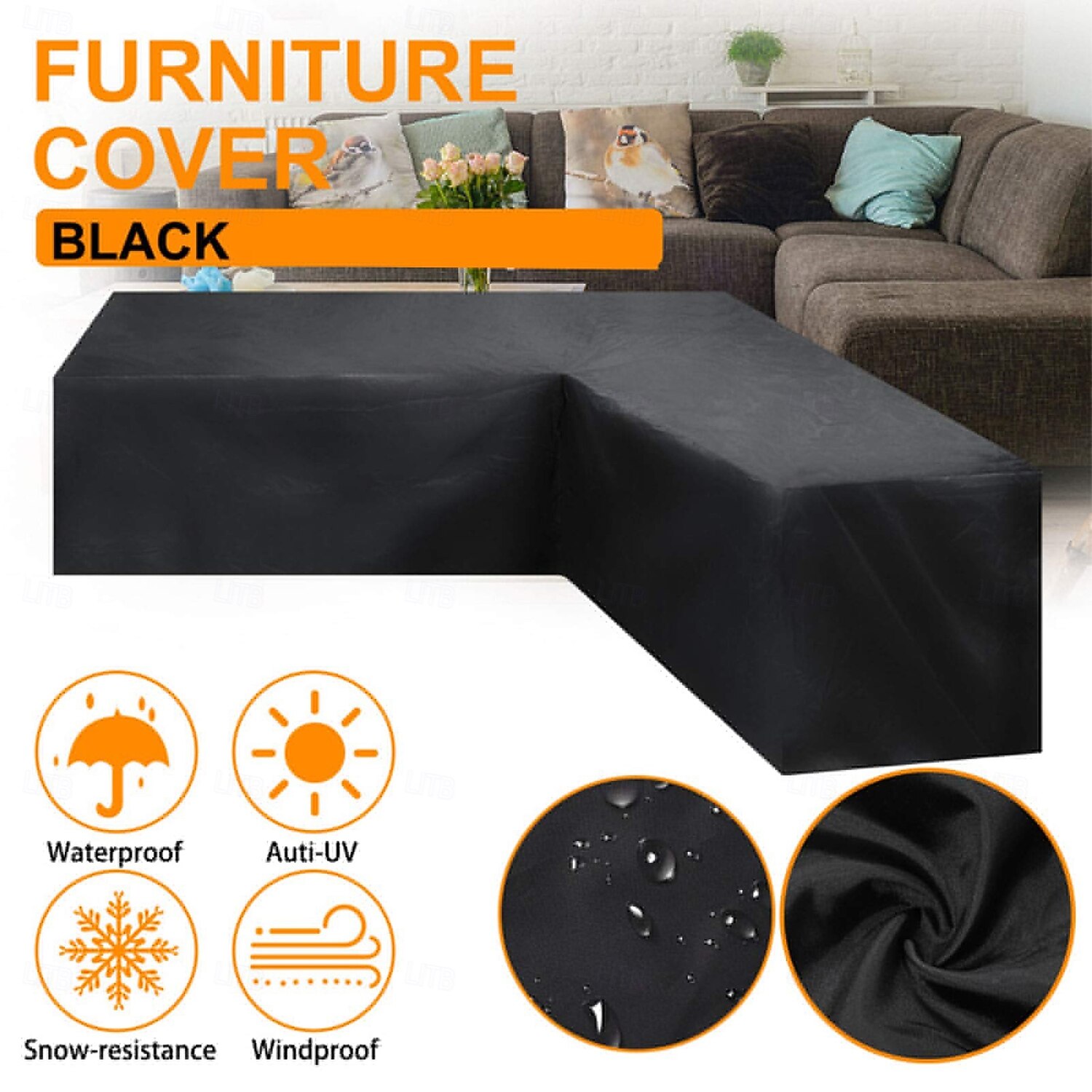 أغطية أثاث الحدائق على شكل حرف L، مقاومة للماء والغبار، مناسبة لأثاث الحدائق الخارجية، لحماية الأرائك والأثاث الخارجي، وواقيات العشب الشتوية (215 × 215 × 87 سم، أسود) 2026 - $42.99 –P4