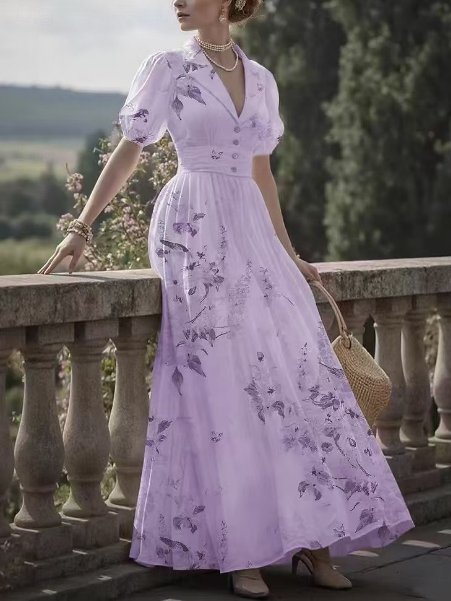 Mulheres Vestido Longo Vestido A Line Casual Ao ar livre Para Noite Normal Floral Manga Curta Decote V Rosa Roxo Damasco Verão Primavera de 2026 por $43.99 –P2